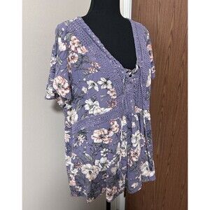 Torrid Size 2 Purple Floral Lace Boho Top Rayon Blouse Women Plus 2X Top Shirt